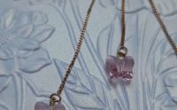 Cercei lungi roze cu fluturas Swarovski