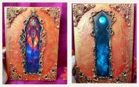 Jurnal B5 handmade cu vitraliu gotic i relief 3D