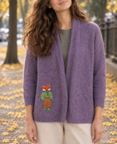 Cardigan mov cu vulpe