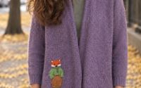 Cardigan mov cu vulpe