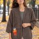 Cardigan maro cu bursuc