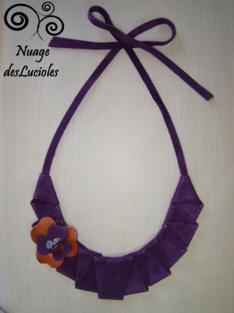 Colier Piele Intoarsa Mov