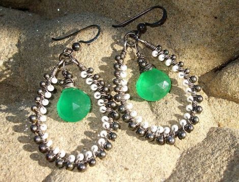 Cercei Argint 925 oxidat-Apple Green Quartz-Cehia