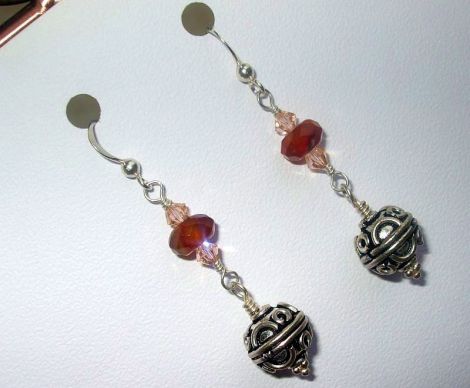 Cercei din Argint Carnelian si Swarovski