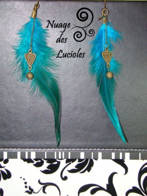 Cercei Bronze Flow Turquoise Feathers