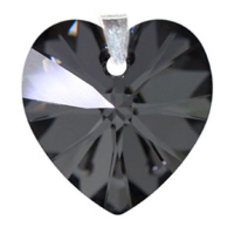 Medalion Swarovski Elements - inima negru silver