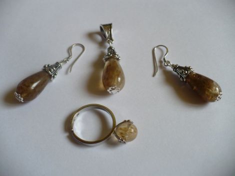 S-0079 Set lacrimi de cuart si inel din citrin