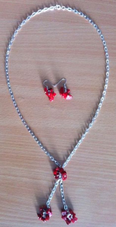 Set colier + cercei coral rosu