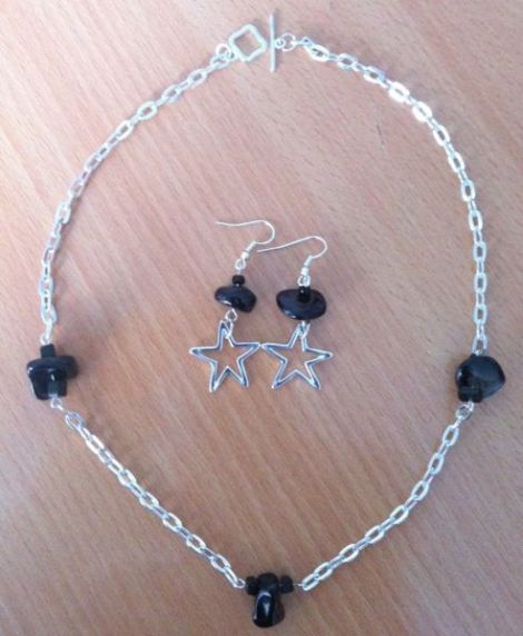 Set colier si cercei stea Onix negru