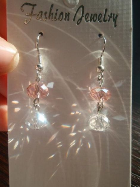 Cercei imitatie Swarovsky - alb si roz
