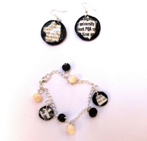Set cercei + bratara Newspaper black white