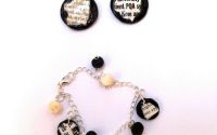 Set cercei + bratara Newspaper black  white