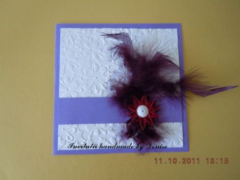 Invitatie nunta handmade cu pene.