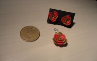 Set cercei+pandantiv floare rosu-bronz