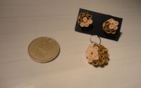 Set cercei+pandantiv trandafiri bronz-crem