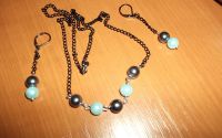 Set perle gri si bleu pal cu lant negru 