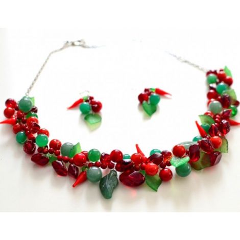 Set bijuterii handmade rosu si verde - Spring