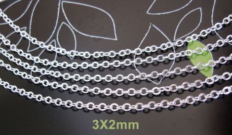 Lant argintiu oval cu zale sudate 3X2mm