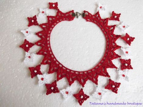Colier crosetat "RedWhite" I